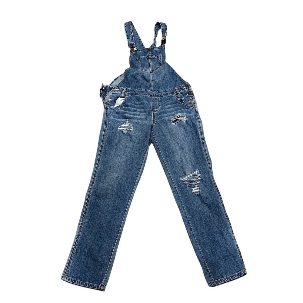 American Rag Cie Overalls Womens Size 11 Blue Distressed Bib Straight Leg